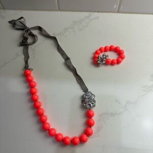 LOFT Orange and Grey Beaded Necklace and Bracelet Set- bracelet missing 2 stones